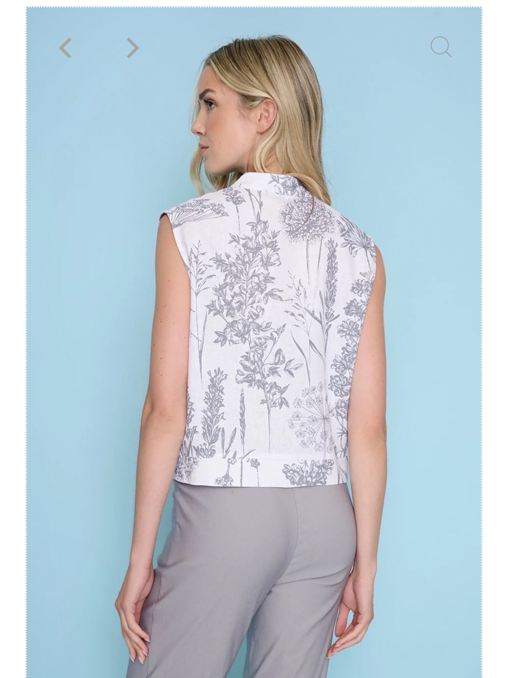 Picadilly Sleeveless Vest with matching White & Gray Printed Wide-Leg pants. - Picture 4 of 14
